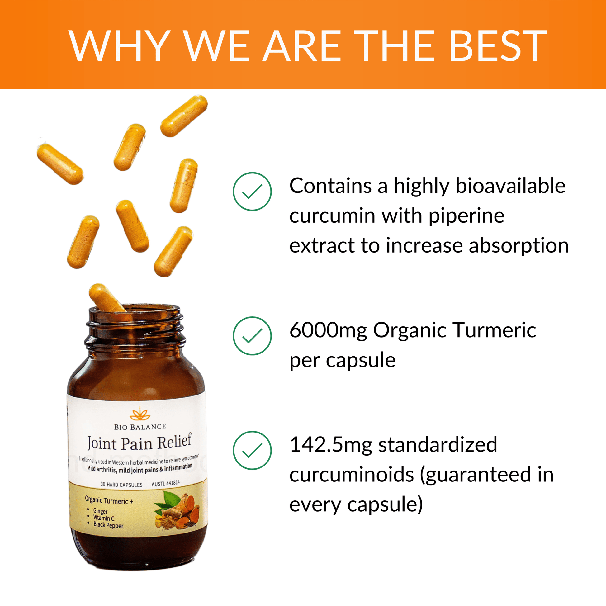Organic Turmeric, Ginger, Black Pepper, Vitamin C - Bio Balance Australia Health supplements