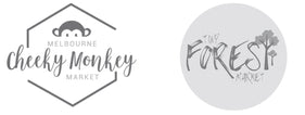 Two logos for 'Cheeky Monkey Market' and 'The Forest Market'.