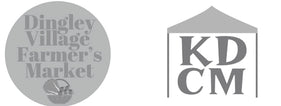 Logos of Dingley Village Farmer's Market and KDCM on a white background